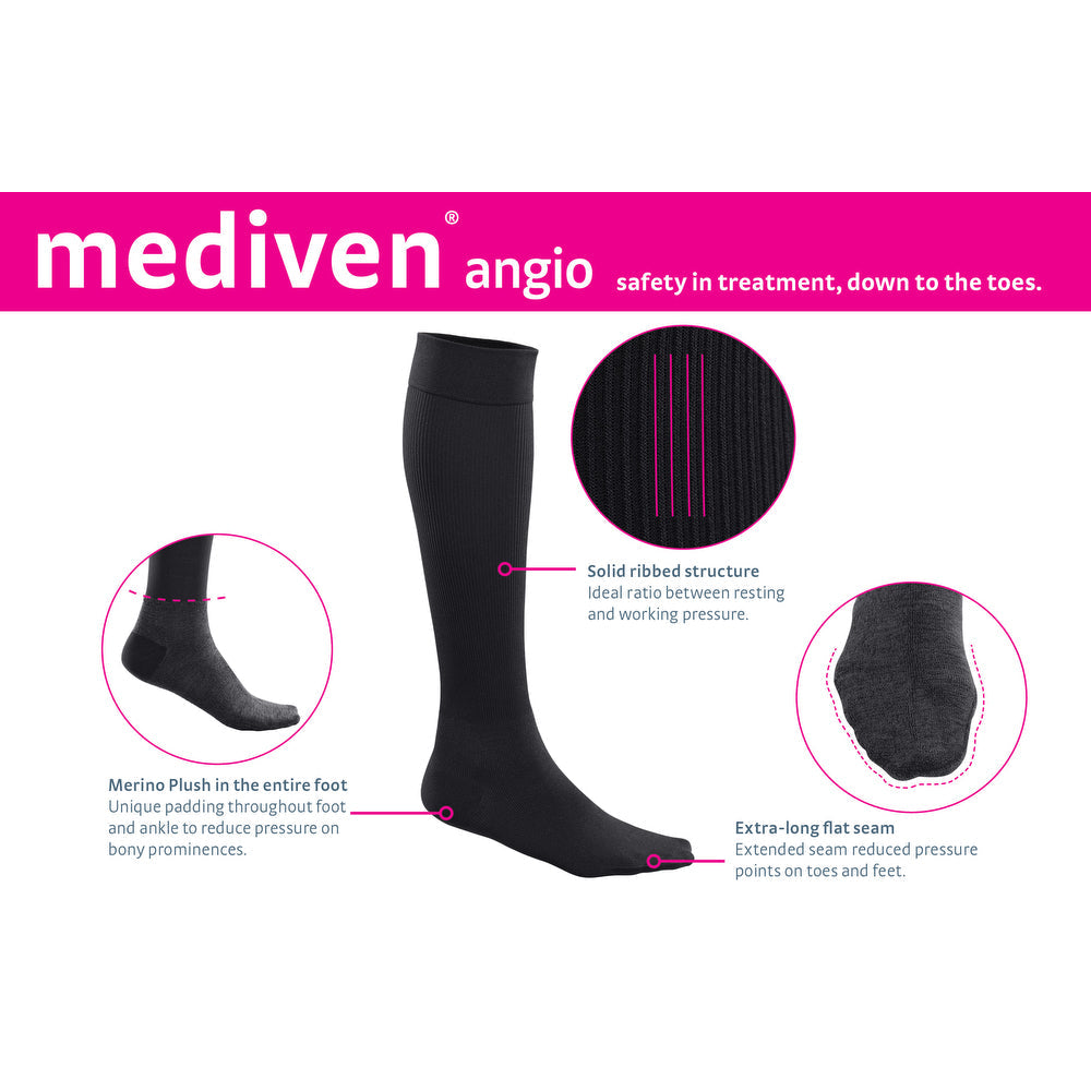 Mediven angio 15-20 ملم زئبقي عالي الركبة، أسود، تفاصيل