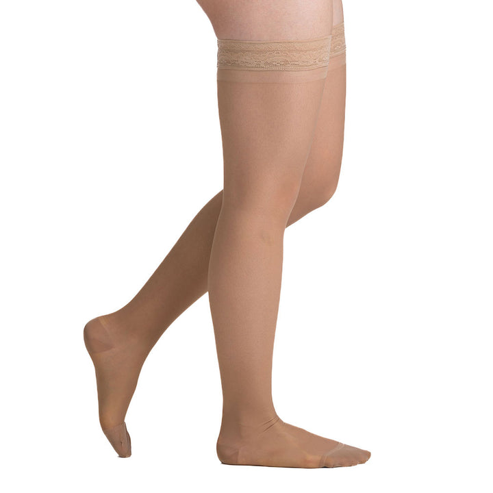 EvoNation Everyday Sheer 15-20 mmHg Cuisse haute avec bande supérieure en dentelle, Beige