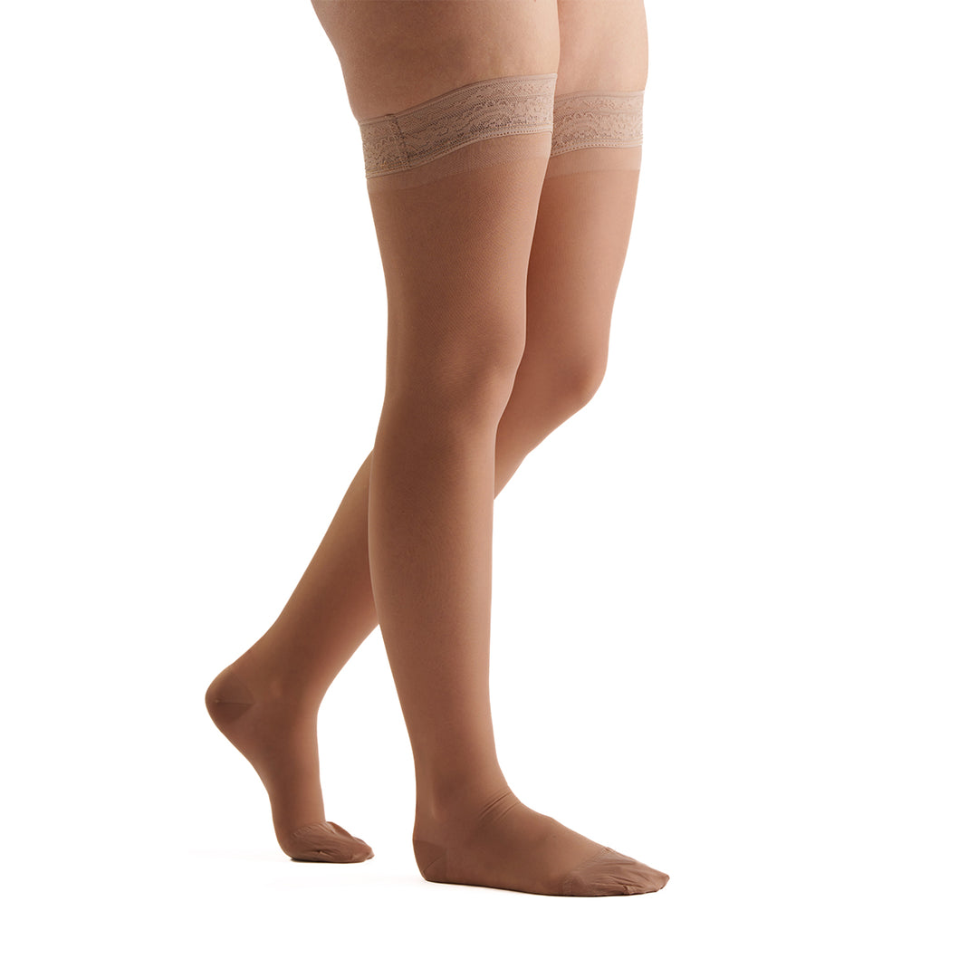 EvoNation Everyday Sheer 15-20 mmHg Cuisse haute avec bande supérieure en dentelle, Nude