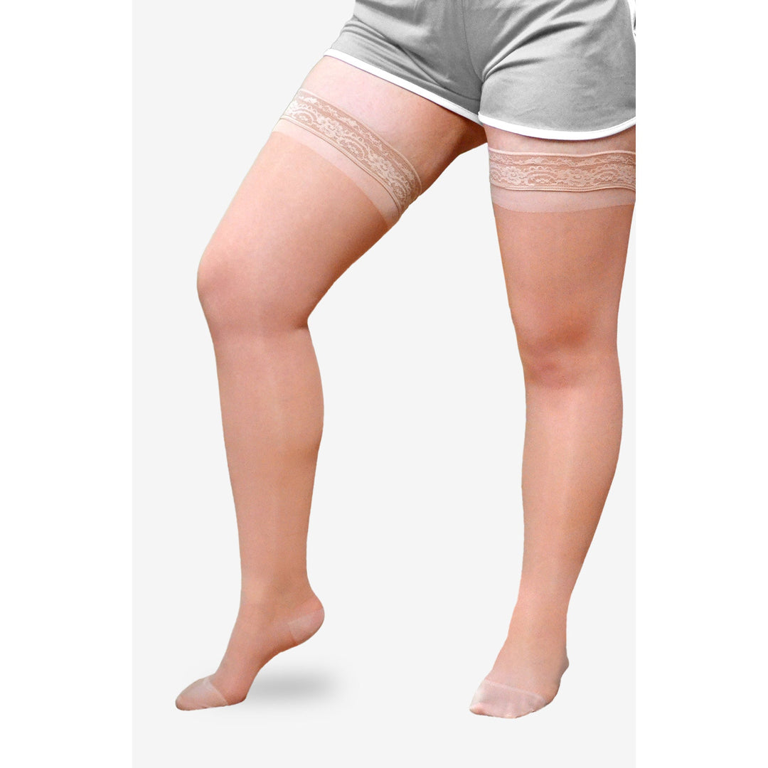 Solaris ExoSheer™ Oberschenkelhoch 20–30 mmHg mit Silikonband oben, Beige