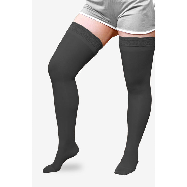 Solaris ExoSheer™ Cuisse haute 20-30 mmHg avec bande supérieure en silicone, noir