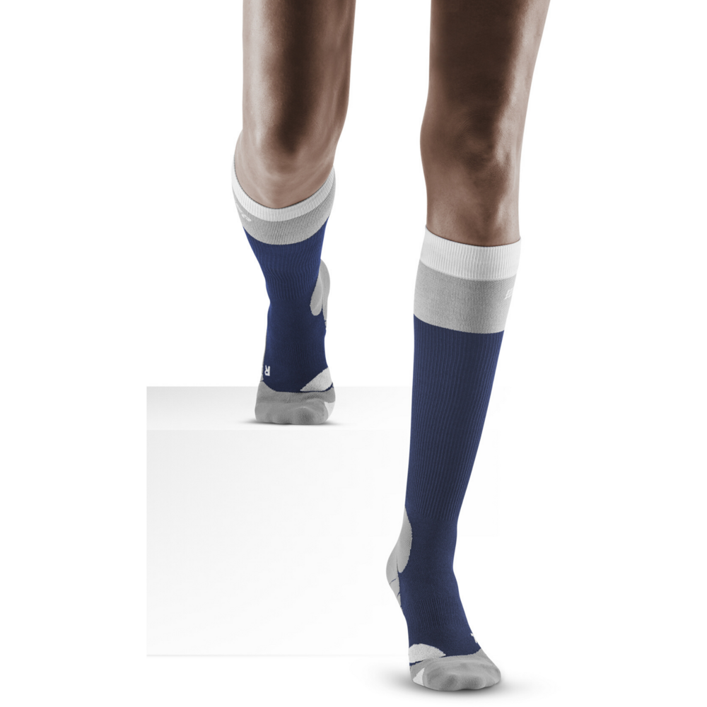 Hiking Light Merino Tall Compression Socks, Women. Marineblue/Grey