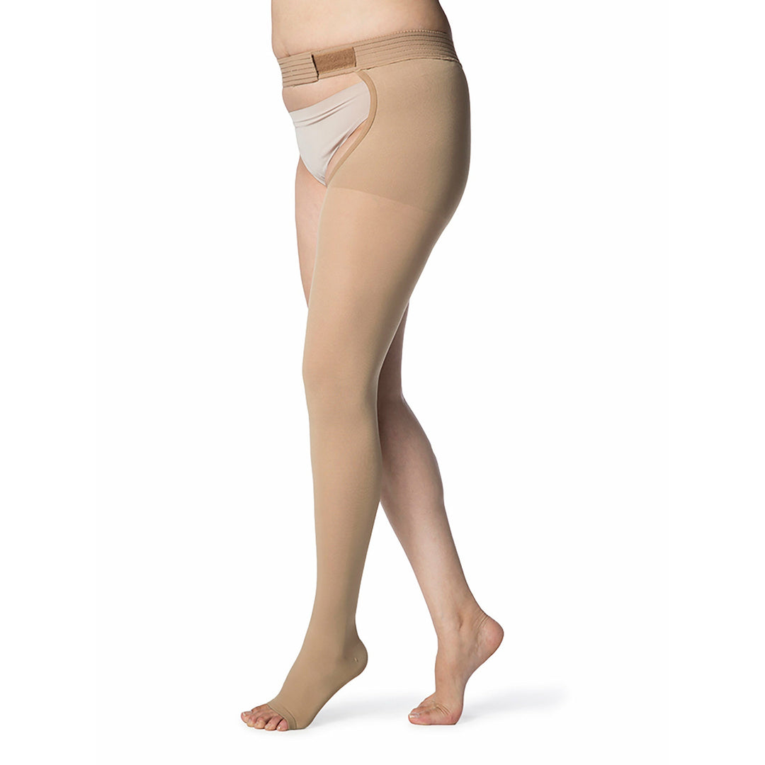 Sigvaris Opaque Femme 20-30 mmHg BOUT OUVERT Cuisse haute avec fixation à la taille