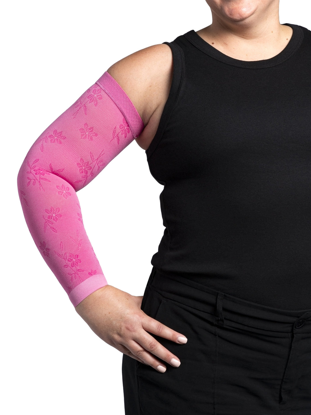 Sigvaris secure lite armsleeve 20-30 مم زئبقي، زهور وردية مغبرة