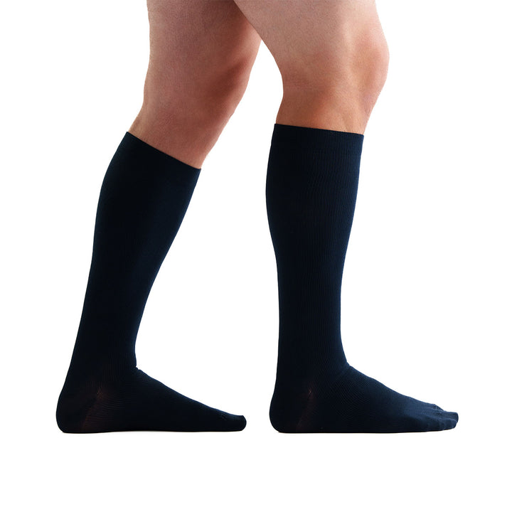 EvoNation - Calcetines hasta la rodilla clásicos acanalados de 8 a 15 mmHg, color azul marino