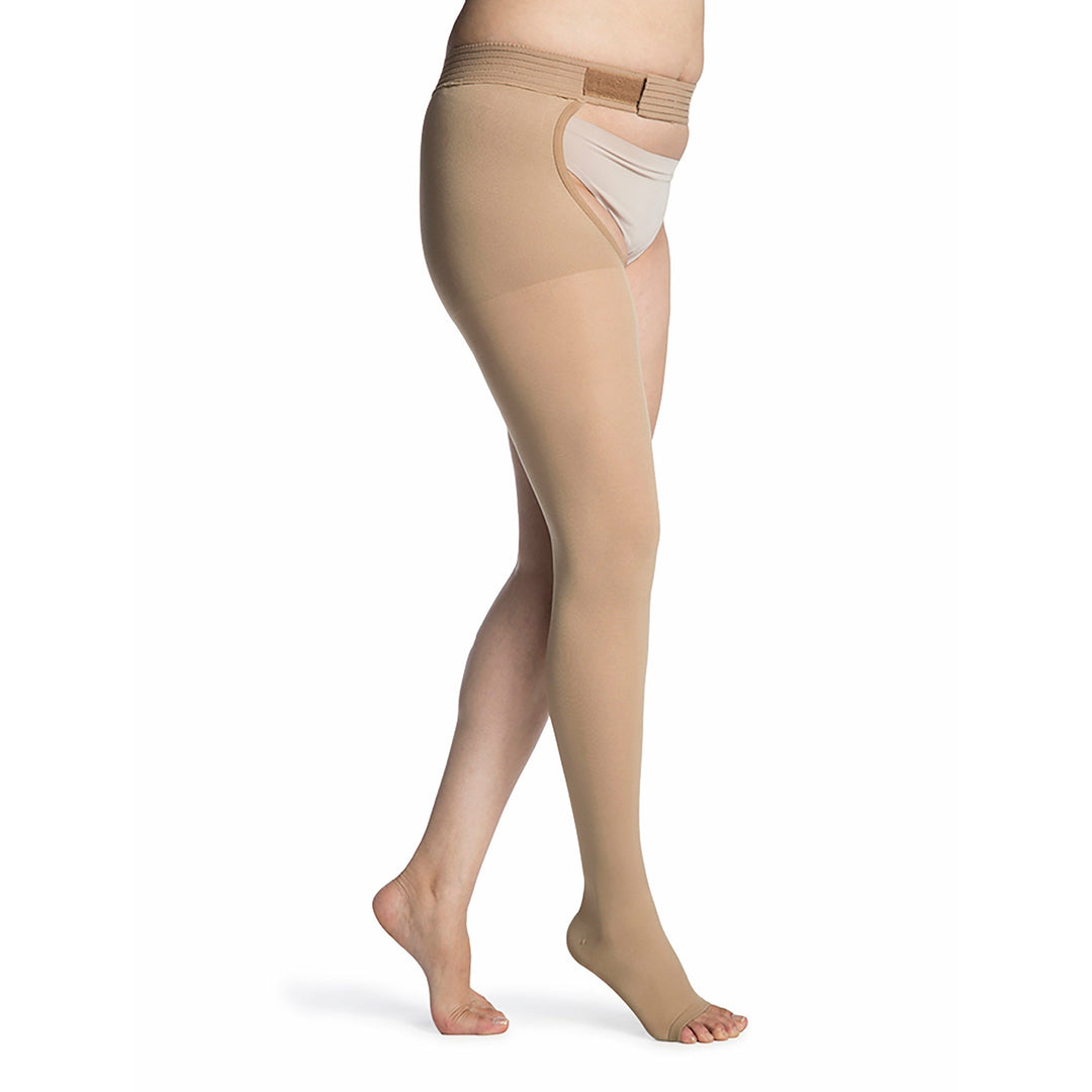 Sigvaris Opaque 30-40 mmHg BOUT OUVERT Cuisse haute avec fixation à la taille, droit