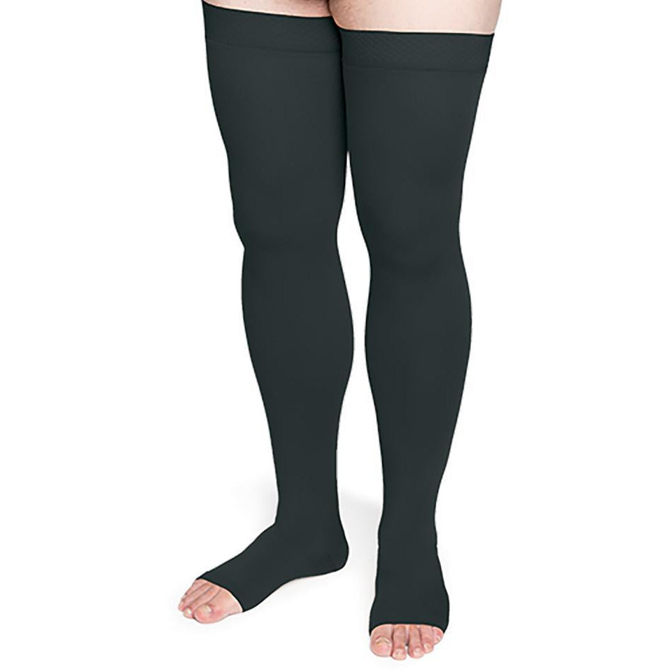 Sigvaris Secure 20-30 mmHg OPEN TOE Thigh High, Black