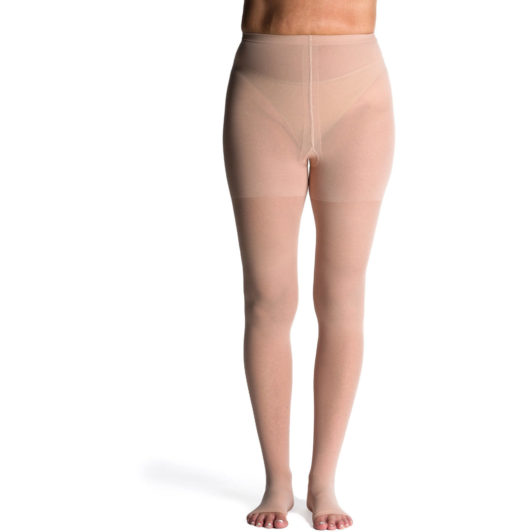 Sigvaris transparente Damen-Strumpfhose mit offenem Zehenbereich, 20–30 mmHg, warmer Sand