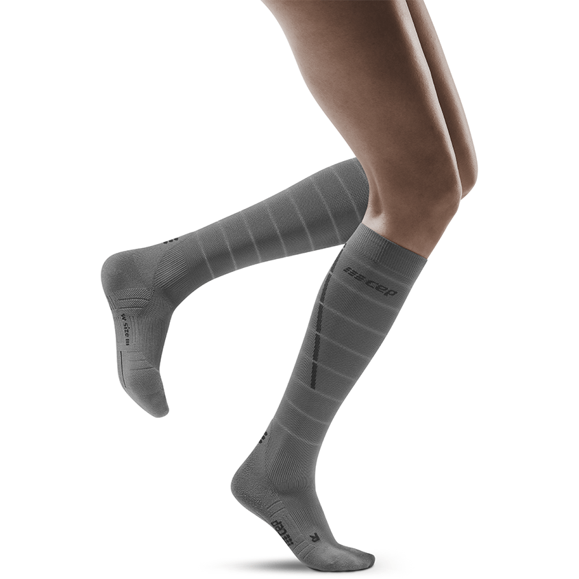 Chaussettes hautes de compression réfléchissantes, femme, gris/argent