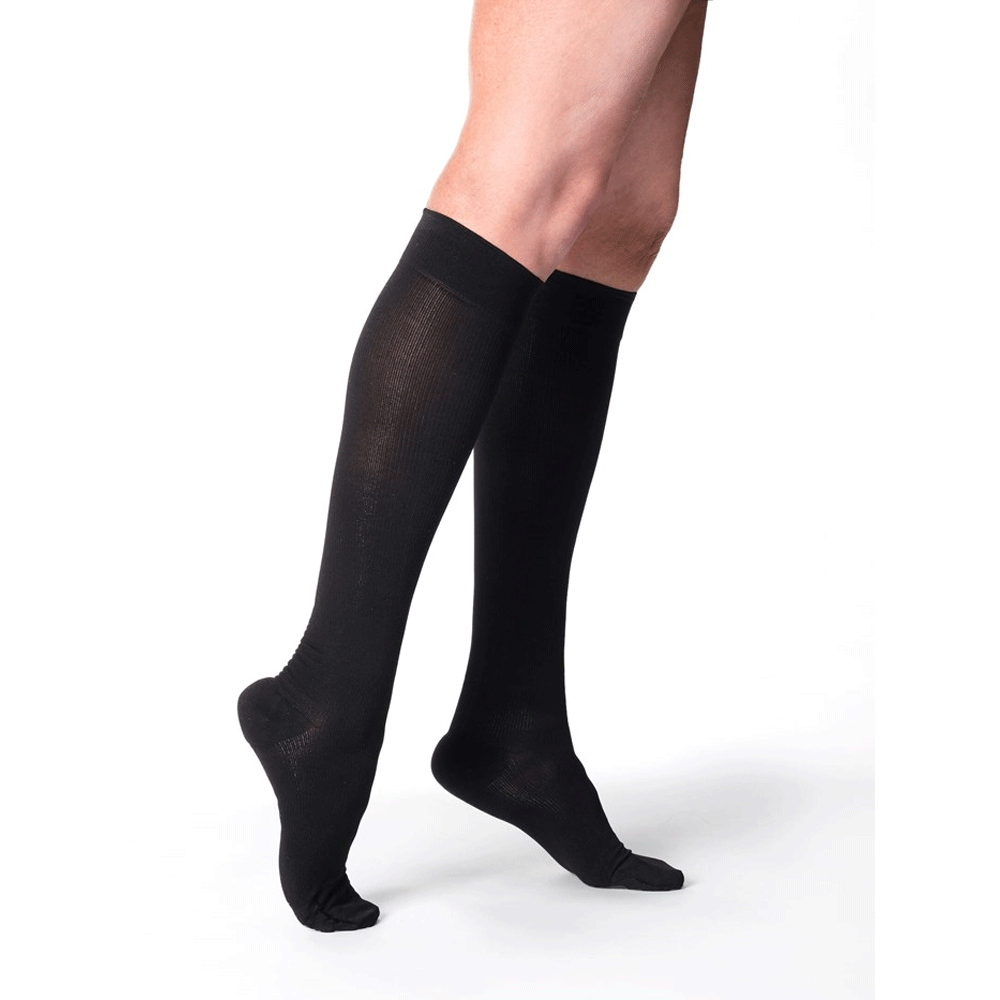 Sigvaris Cotton Women's 30-40 mmHg Knee High w/ Silicone Band Grip Top, Black
