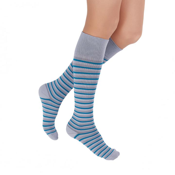 Rejuva ® Stripe Knee High 15-20 mmHg, gris/bleu sarcelle