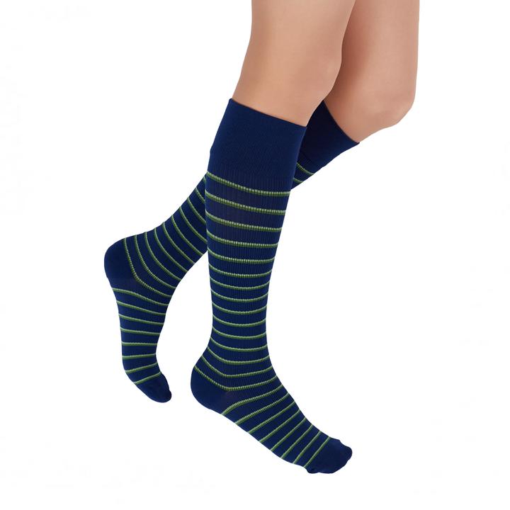 Rejuva ® Stripe Knæhøjde 15-20 mmHg, Navy/grøn