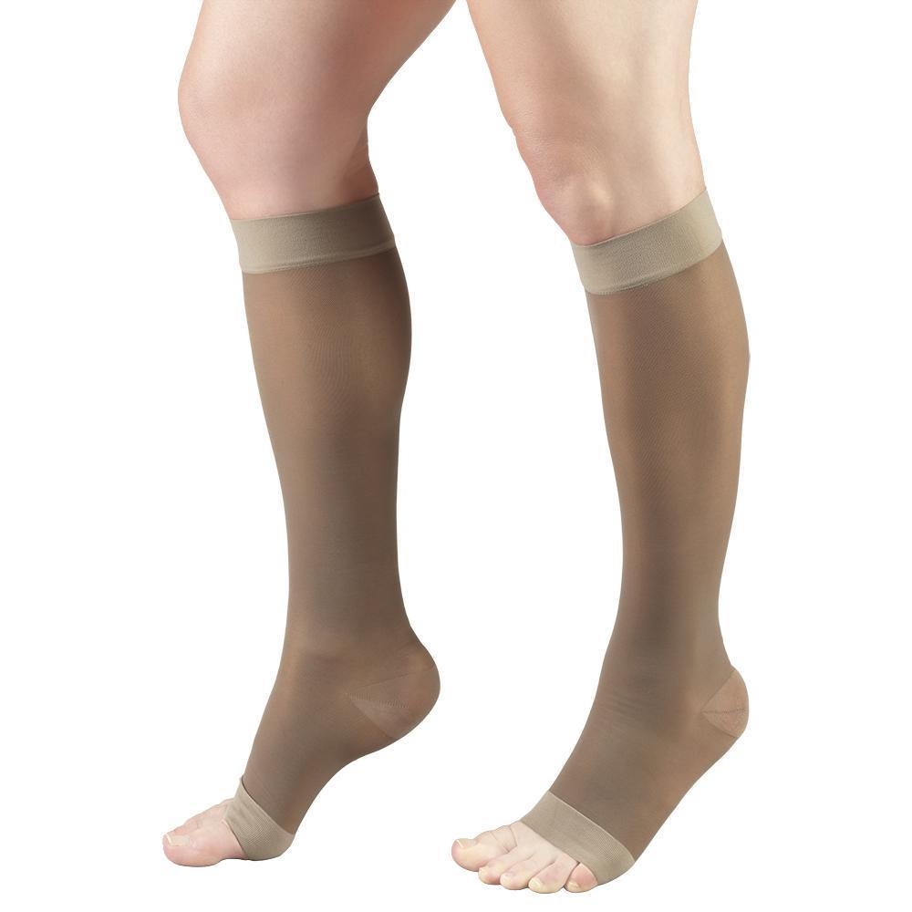 Truform Lites Damen-Kniestrümpfe mit offenem Zehenbereich, 15–20 mmHg, Taupe