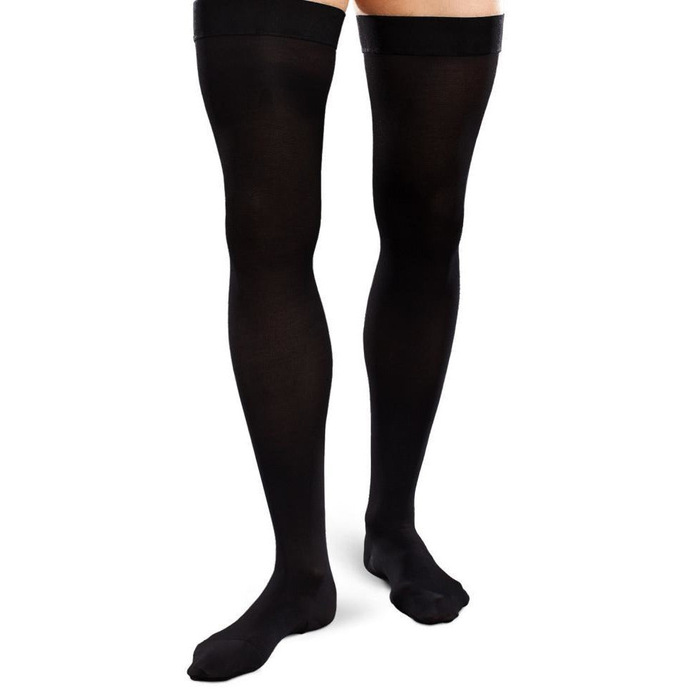 Therafirm Ease Opaque - Medias hasta el muslo para hombre, 15-20 mmHg, color negro