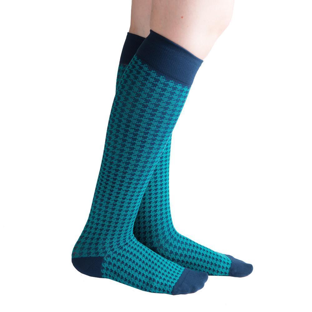 VenaCouture Chaussette de compression pied-de-poule audacieux 15-20 mmHg pour femme, Aqua Marine