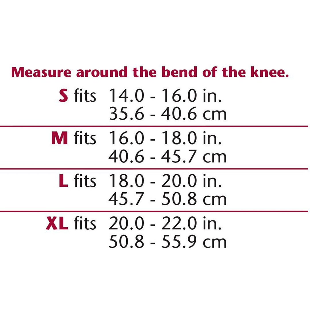 OTC Knee Support - Viscoelastic Insert, Size Chart