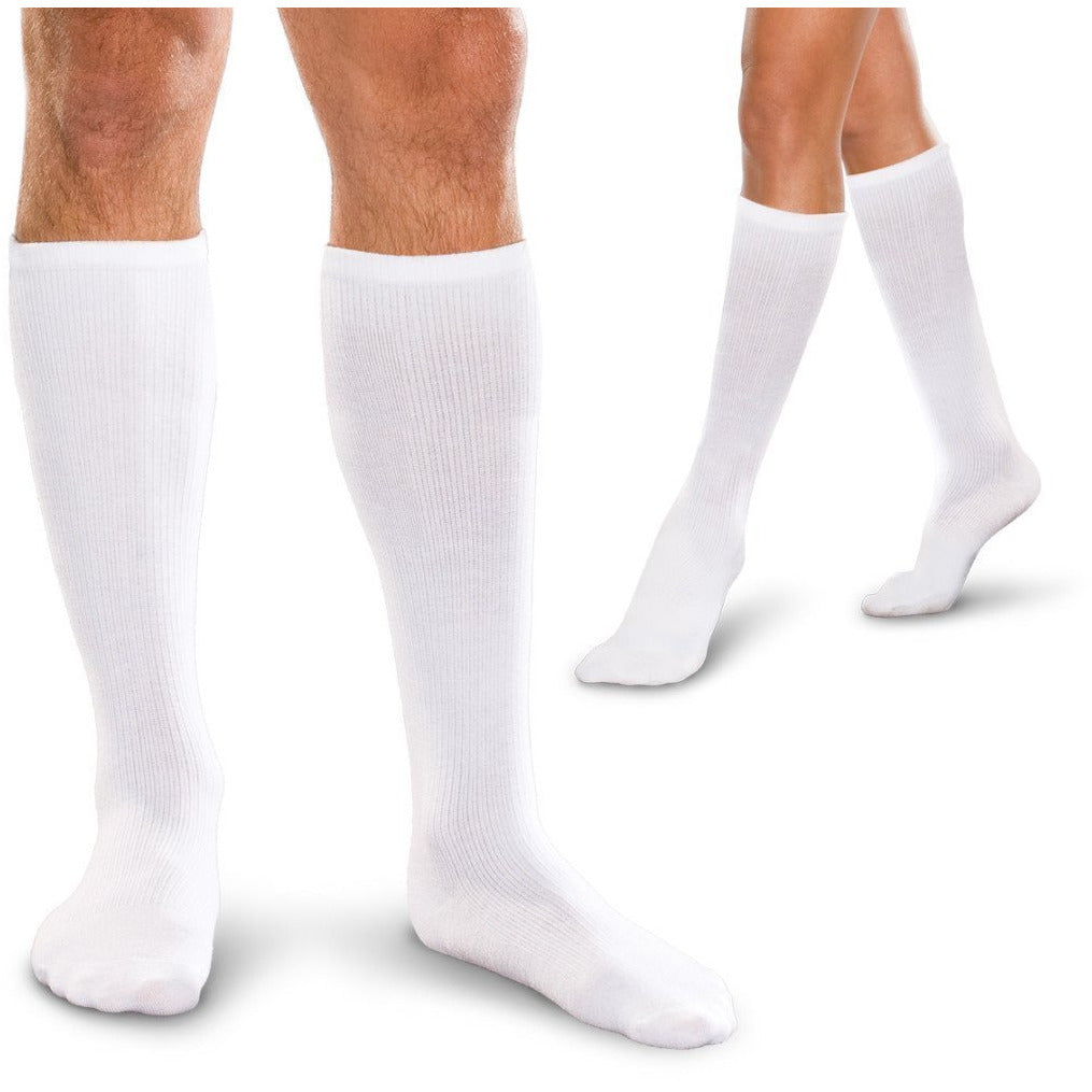 جوارب ضغط عالية للركبة مقاس 10-15 مم زئبق، باللون الأبيض