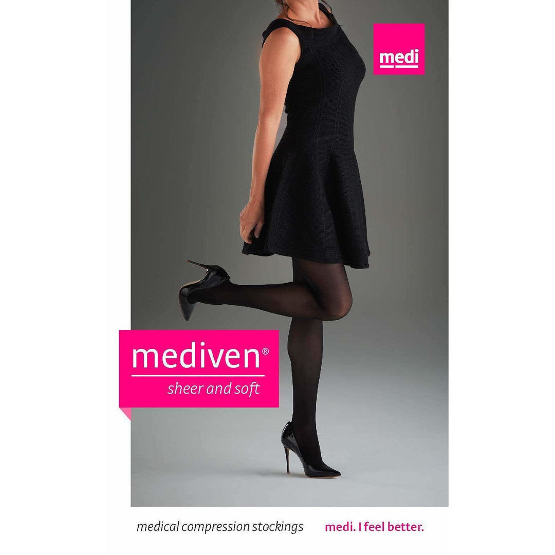 Mediven Sheer & Soft feminino 15-20 mmHg com dedos abertos na altura da coxa