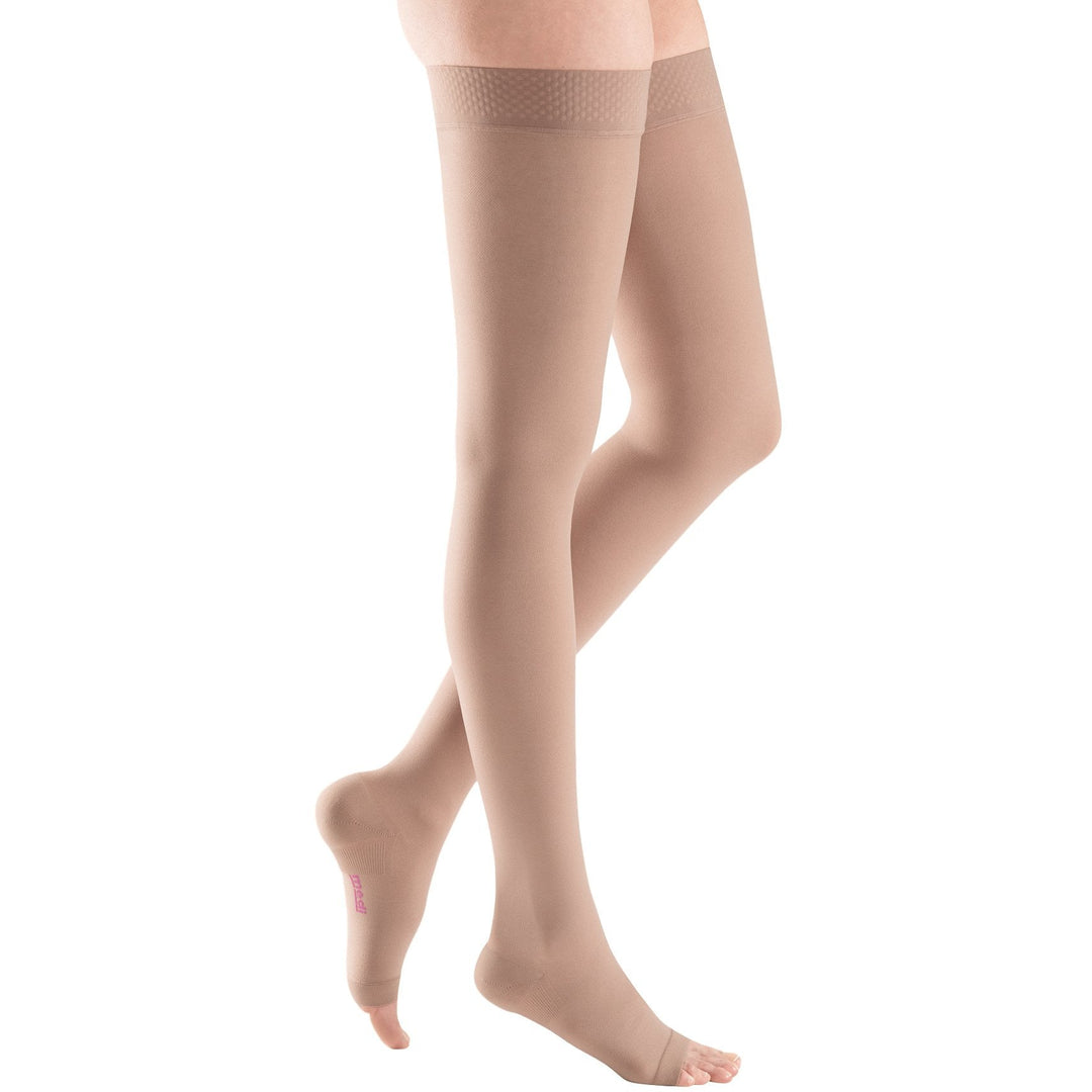 Mediven Plus 40-50 mmHg OFFENE ZEHEN-Oberschenkelstrümpfe mit Silikon-Perlenband, Beige