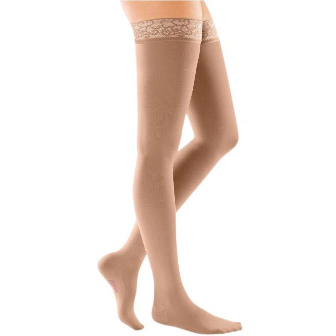 Mediven Comfort 30-40 mmHg Cuisse haute avec bande supérieure en silicone en dentelle, Naturel