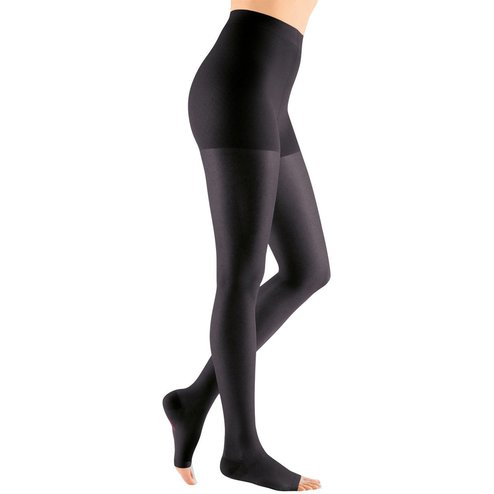 Mediven Sheer & Soft feminino 20-30 mmHg meia-calça aberta com dedos abertos, ébano