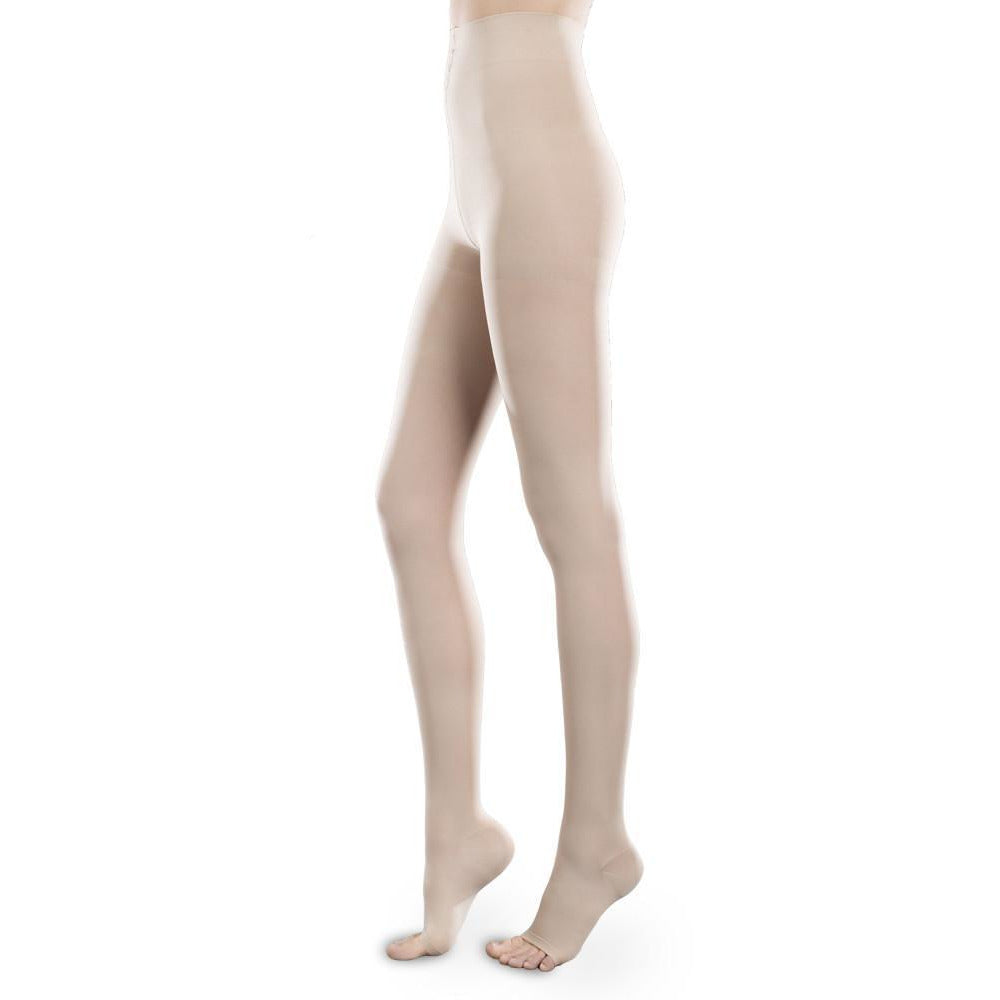 Therafirm Sheer Ease Pantimedias con punta abierta de 15 a 20 mmHg para mujer, natural