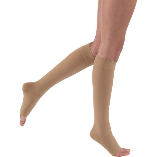 JOBST Relief-Kniestrümpfe 20–30 mmHg mit Silikonband oben, offene Spitze, Beige