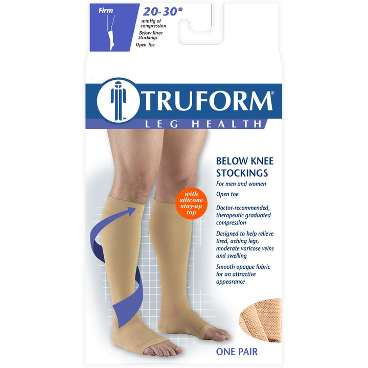 Truform 20-30 mmHg OPEN-TOE joelho alto com ponto de silicone