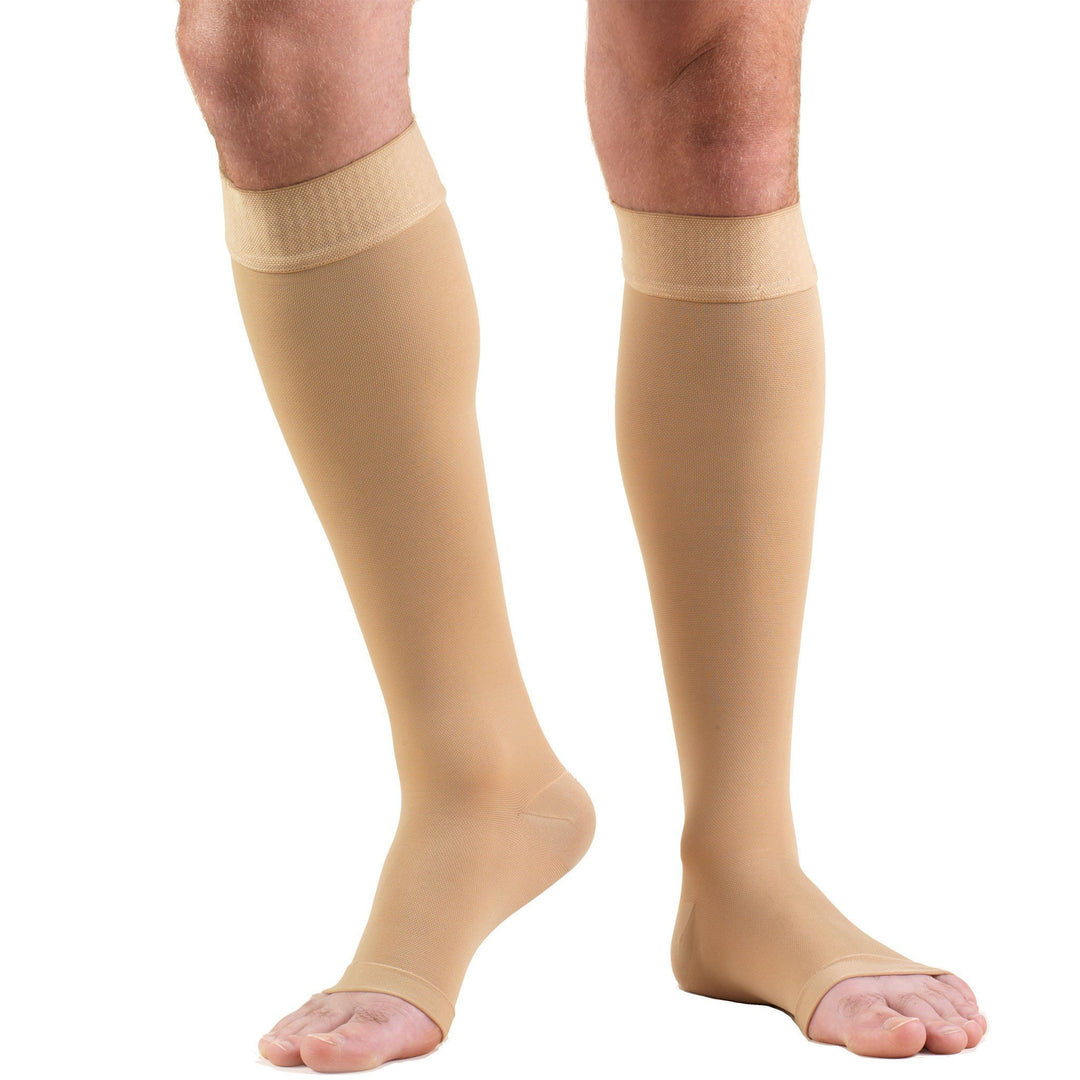 Truform 20-30 mmHg OPEN-TOE joelho alto com ponto de silicone, bege