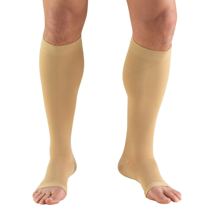 Truform 20-30 mmHg Botas hasta la rodilla con puntera abierta, color beige