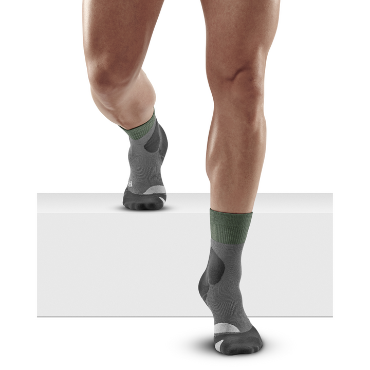Chaussettes de compression mi-hautes en mérinos de randonnée, homme, vert/gris