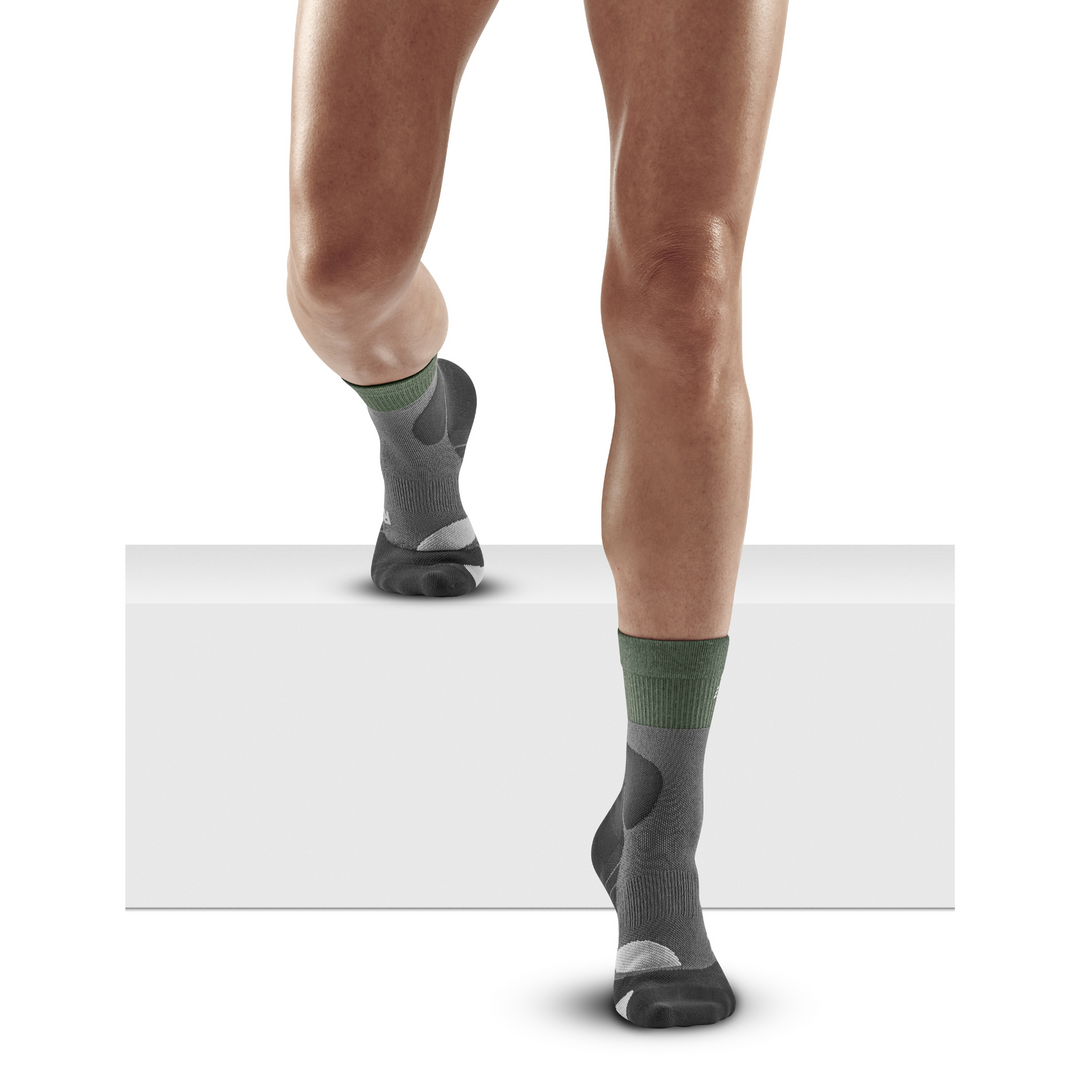 Chaussettes de compression mi-hautes en mérinos de randonnée, femme, vert/gris
