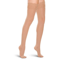 Therafirm Sheer Women's 20-30 mmHg Thigh High w/ Lace Silicone Top Band, Sand