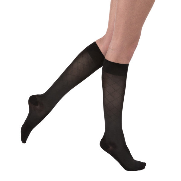 JOBST ® UltraSheer, medias hasta la rodilla con forma de diamante de 15-20 mmHg para mujer, negro clásico