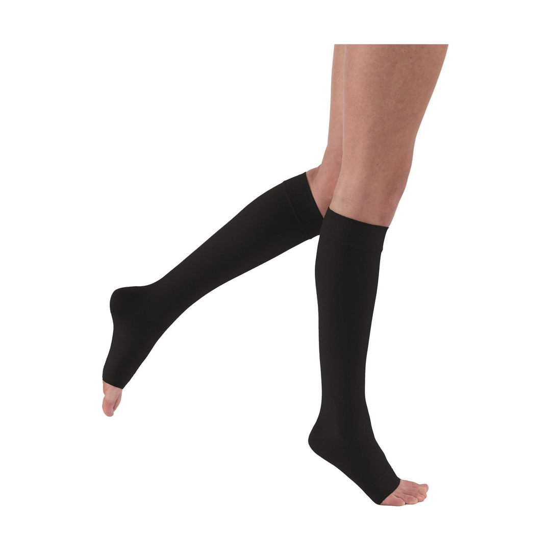 JOBST ® Relief hasta la rodilla 20-30 mmHg con banda superior de silicona, puntera abierta, negro