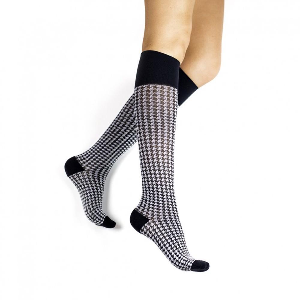 Rejuva Chaussettes de compression pied-de-poule 15-20 mmHg, noir/blanc