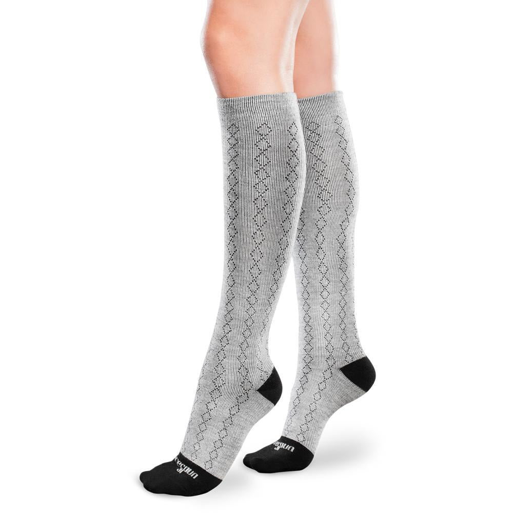 Core-Spun Patterned 15-20 mmHg Knee High Compression Socks, Classic Diamond