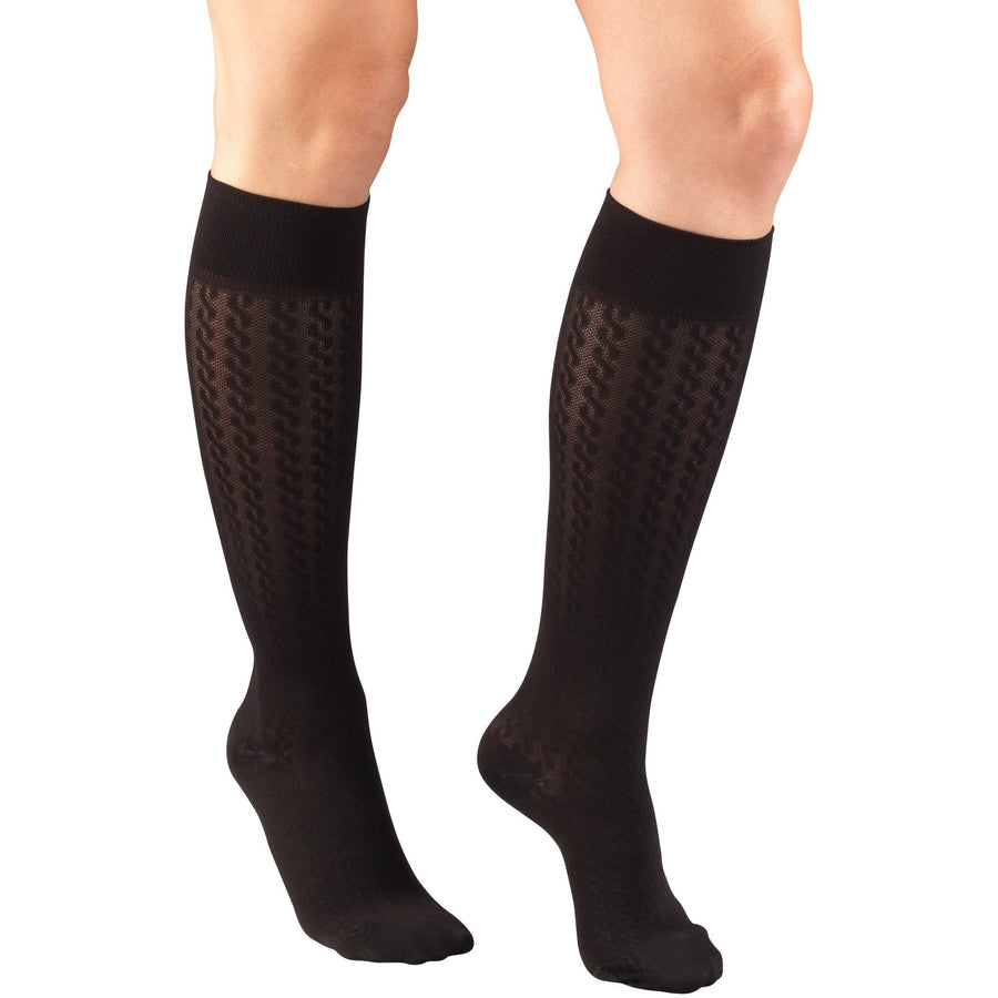 Calça feminina Truform com cabo de 15-20 mmHg na altura do joelho, preta
