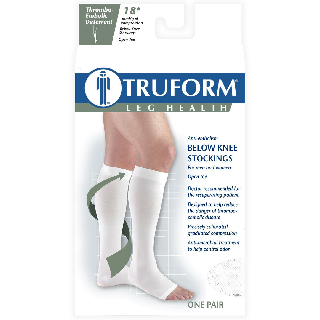 Therafirm Anti-Embolism Knee High Stockings - 18mmHg Mild Compression, Open Toe, White, Medium, Made In USA