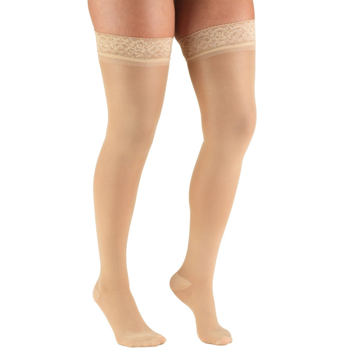 Truform TruSheer - Medias hasta el muslo para mujer, 20-30 mmHg, color beige