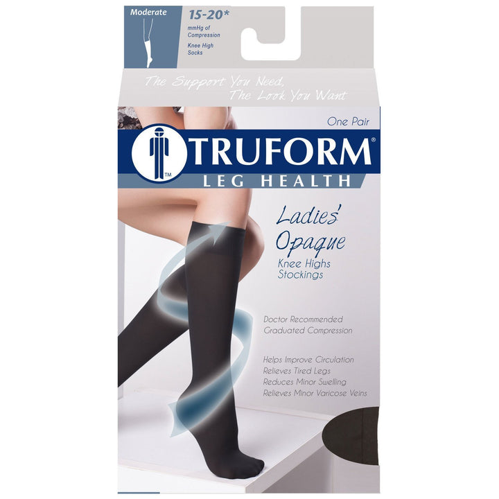 Truform Opaque feminino 15-20 mmHg com dedos abertos na altura do joelho