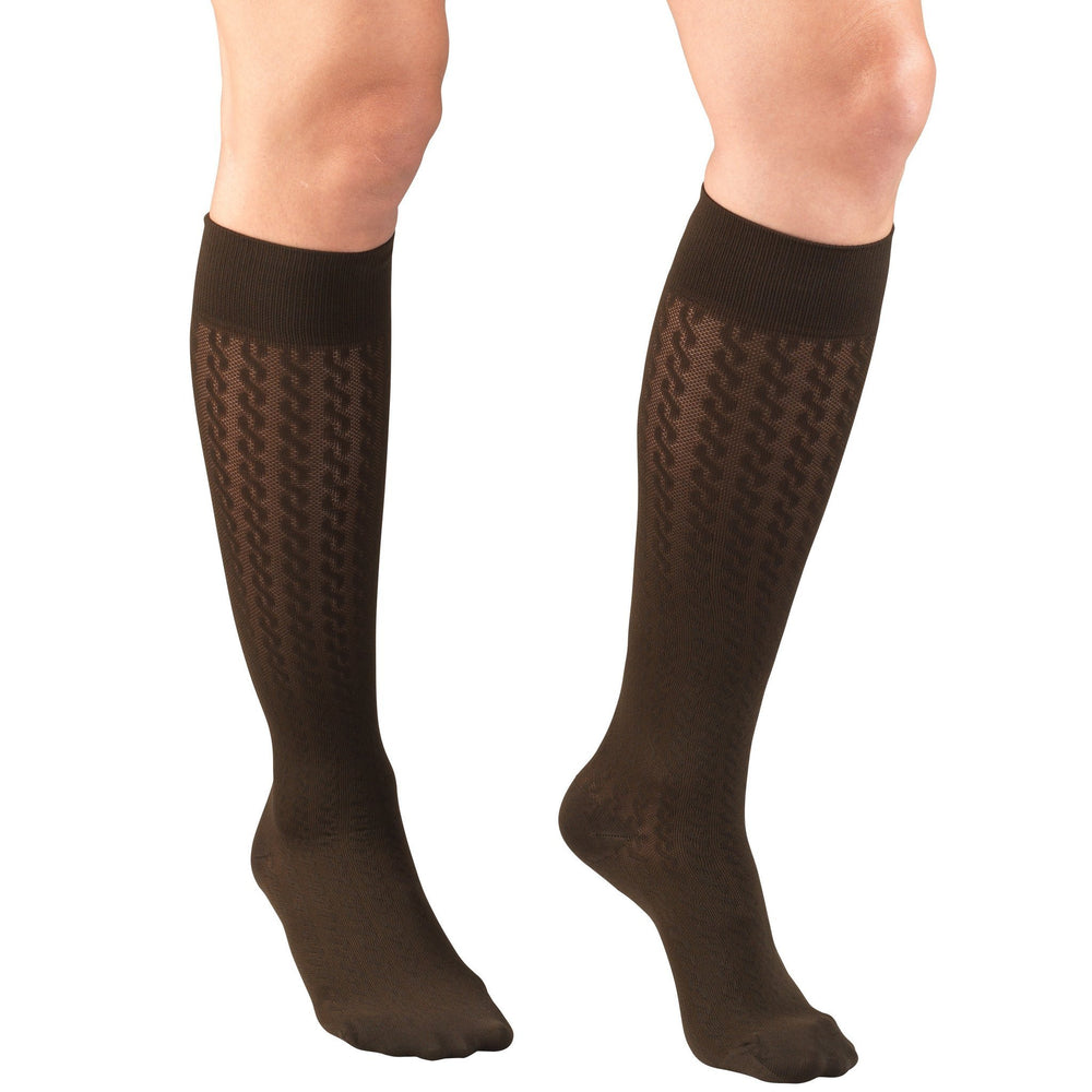 Calça feminina Truform com cabo de 15-20 mmHg na altura do joelho, marrom