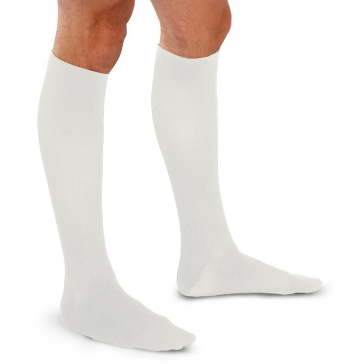 Therafirm masculino 20-30 mmHg com nervuras na altura do joelho, branco