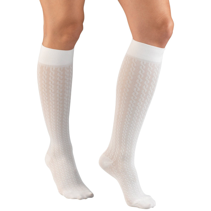 Calça feminina Truform com cabo de 15-20 mmHg na altura do joelho, branca