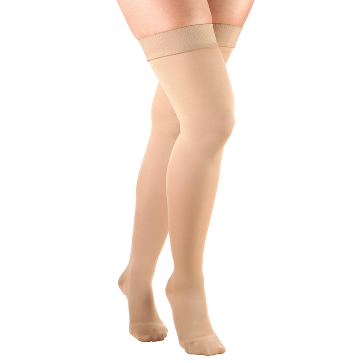 Truform Opaque Damen-Oberschenkelstrümpfe, 15–20 mmHg, mit Silikonpunkt, Beige