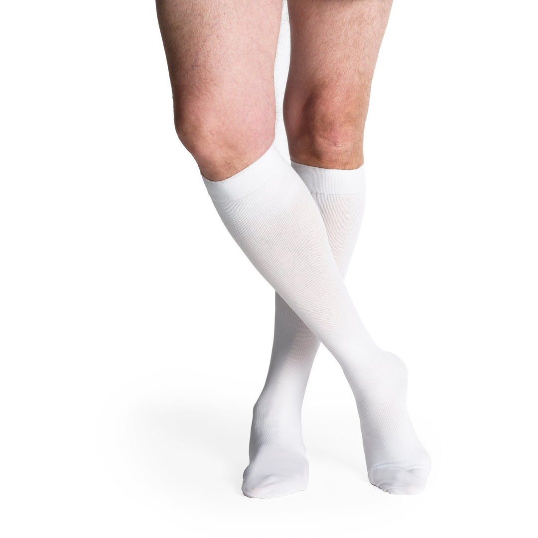 Sigvaris Cotton Chaussettes montantes pour homme 30-40 mmHg Blanc