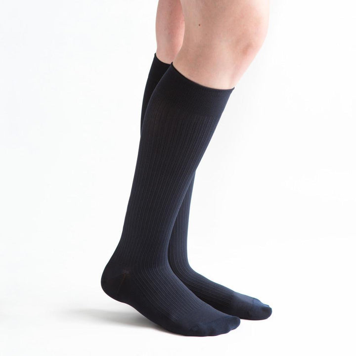 VenActive Pantalón acanalado para mujer, calcetín de compresión de 20-30 mmHg, azul marino