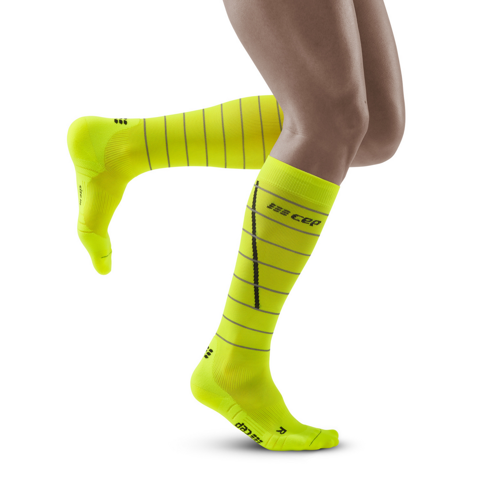 Chaussettes hautes de compression réfléchissantes, homme, jaune fluo/argent