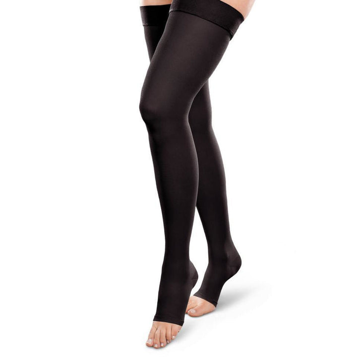 Therafirm Ease Opaque 30-40 mmHg OPEN TOE Thigh High, Black