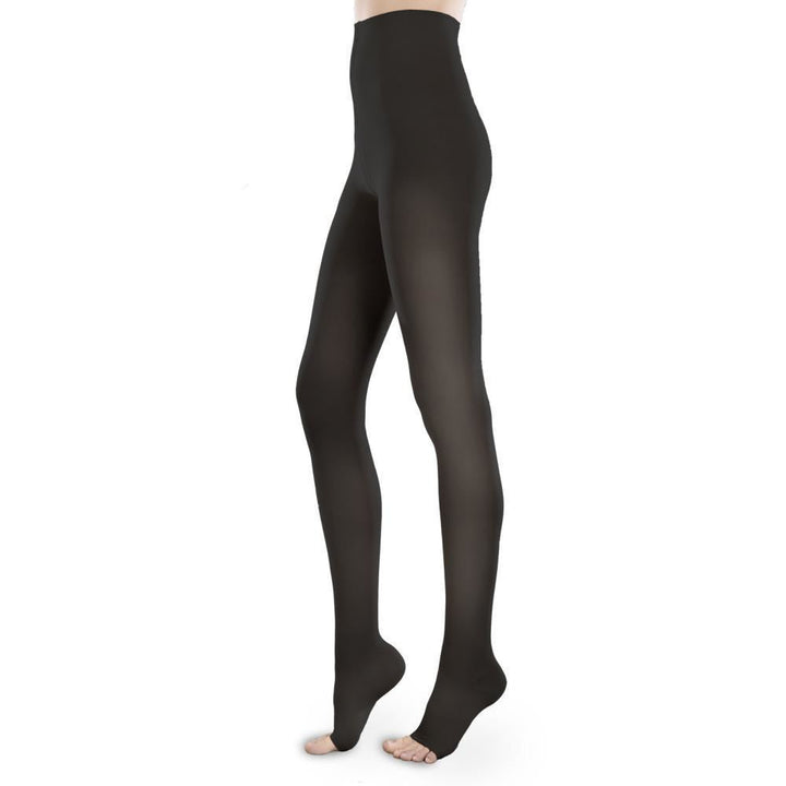 Therafirm Sheer Ease Pantimedias con punta abierta de 15 a 20 mmHg para mujer, color negro